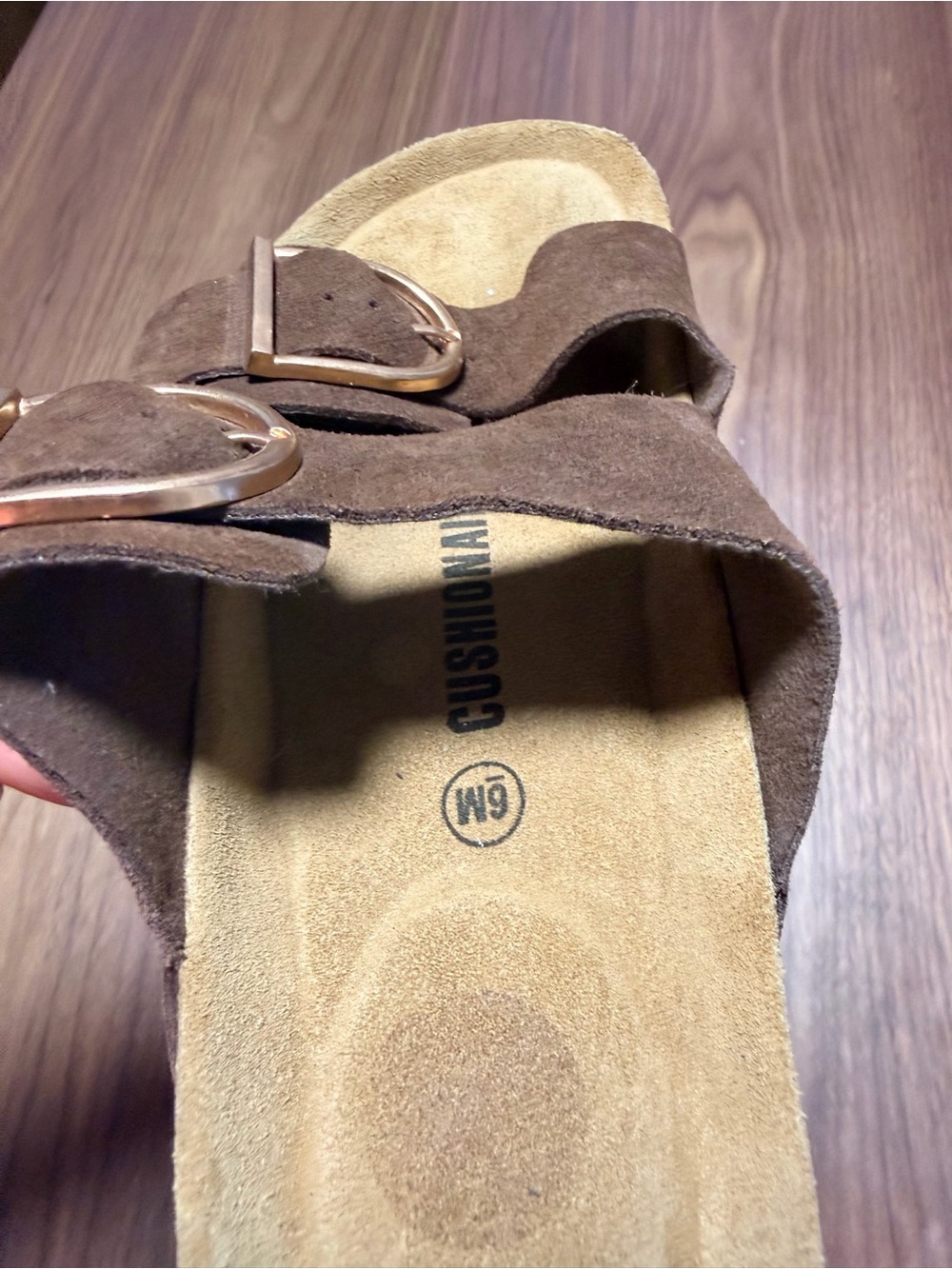 Cushionaire Double-Buckle Suede Slide Sandals in Brown size 6M - Picture 4 of 4
